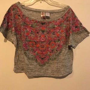 Flowy Pink and Orange Patterned Crop Top